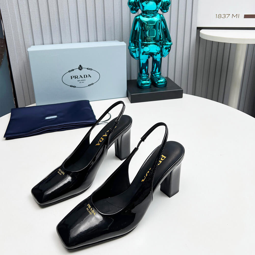 Pra*a Patent Leather Slingback Pumps 85 mm