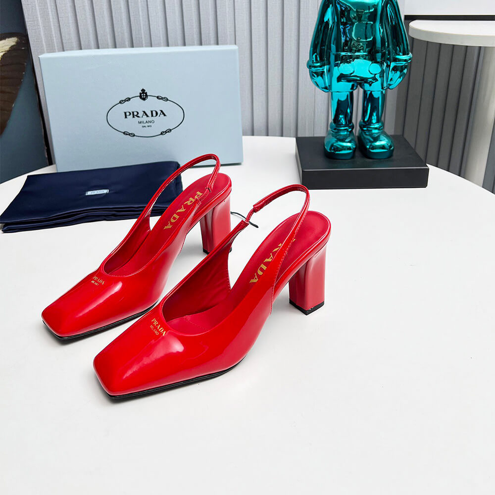 Pra*a Patent Leather Slingback Pumps 85 mm