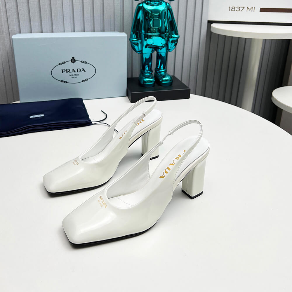 Pra*a Patent Leather Slingback Pumps 85 mm
