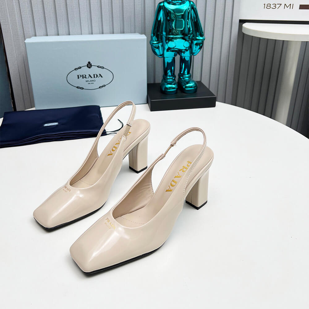 Pra*a Patent Leather Slingback Pumps 85 mm