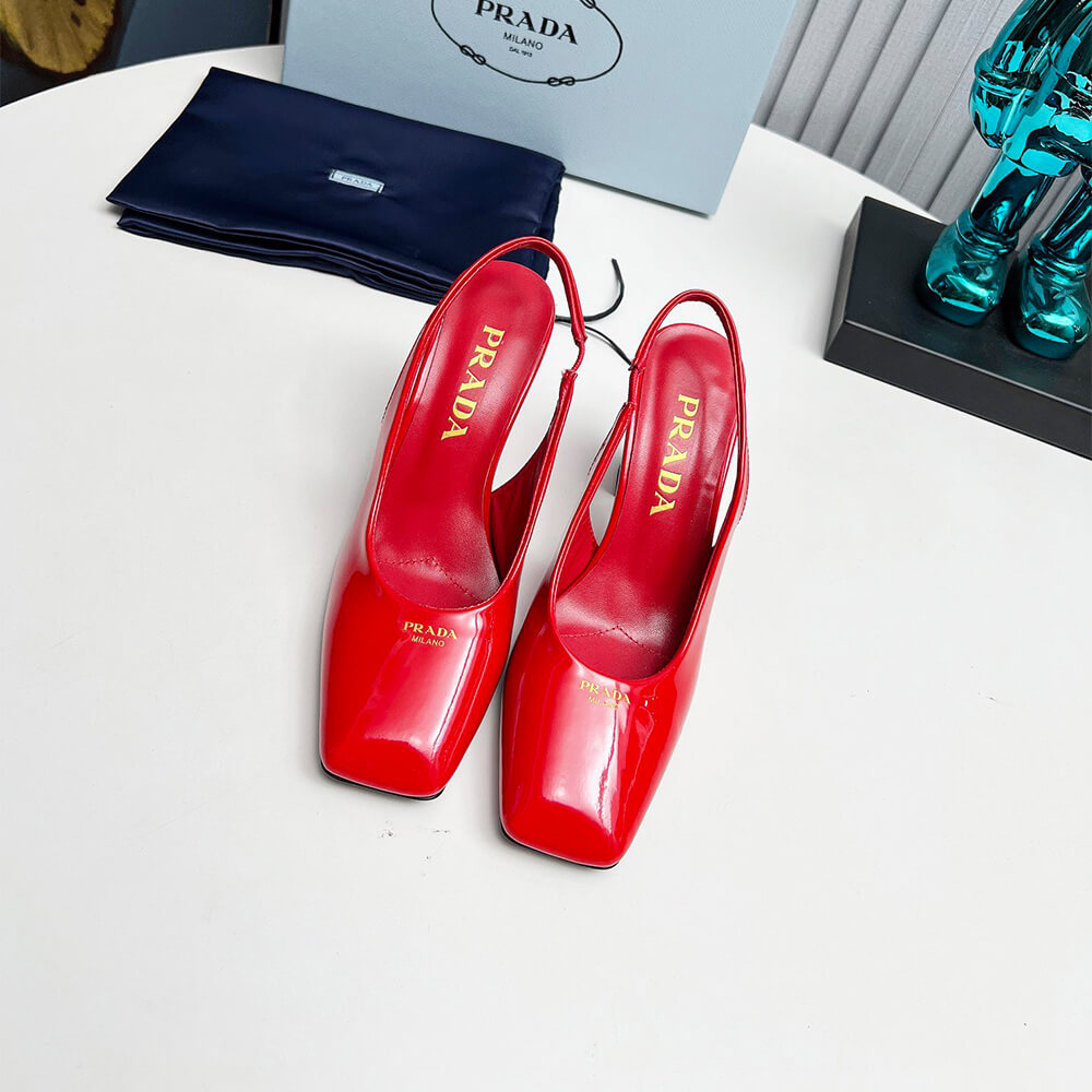 Pra*a Patent Leather Slingback Pumps 85 mm