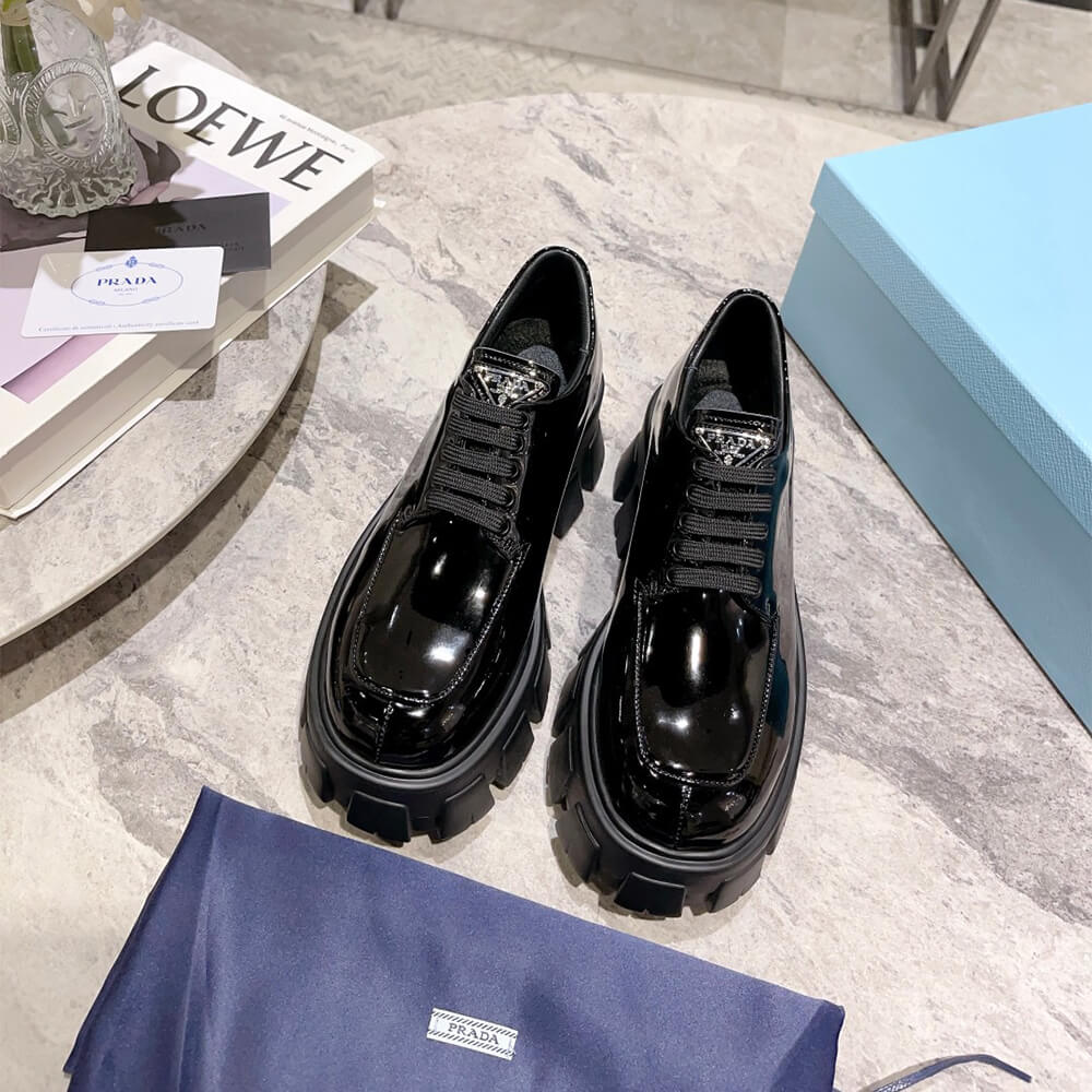 Pra*a Monolith patent leather lace-up shoes