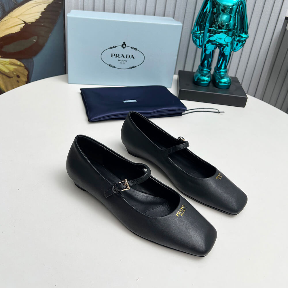 Pra*a Leather Mary Jane Ballerinas