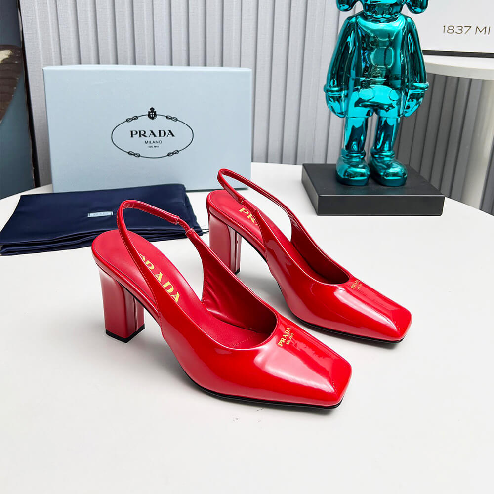 Pra*a Patent Leather Slingback Pumps 85 mm