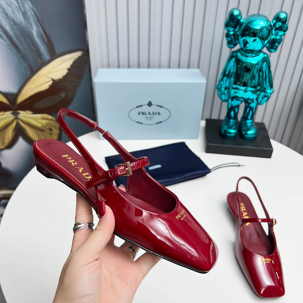Pra*a Patent Leather Slingback Ballerinas
