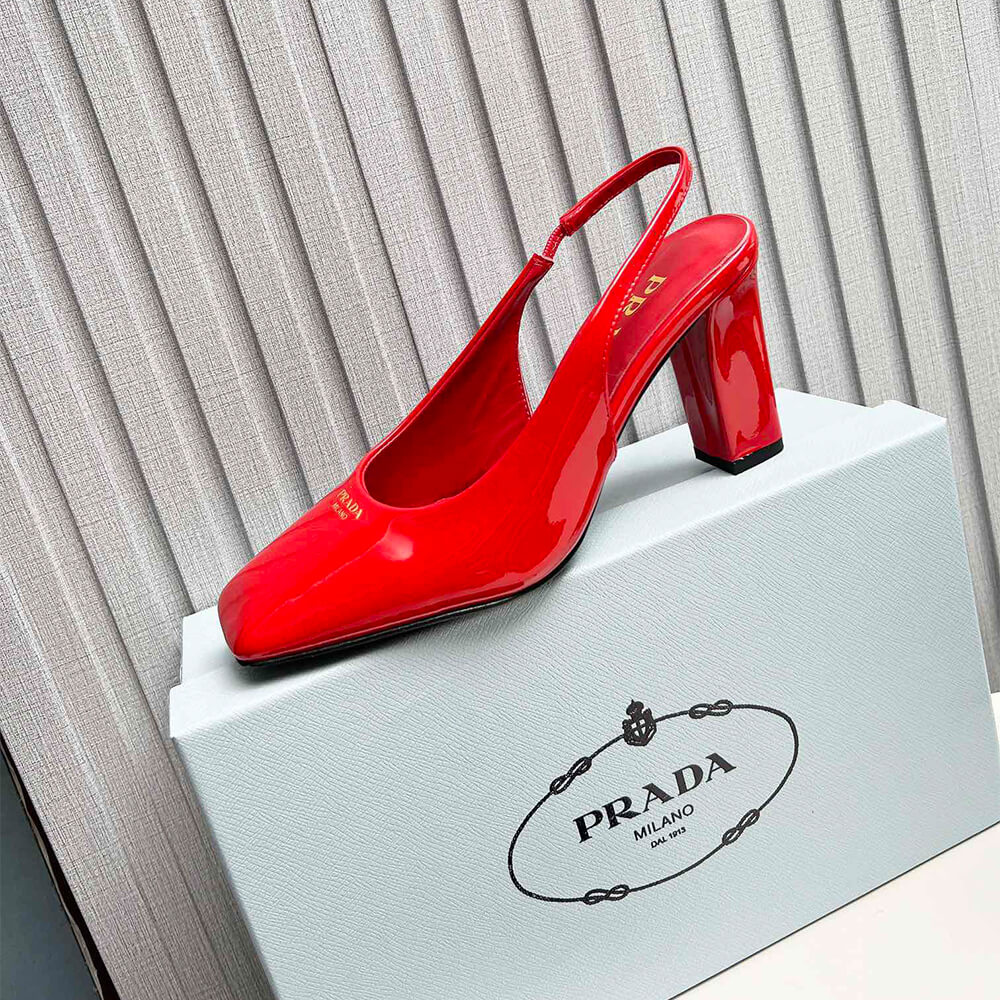 Pra*a Patent Leather Slingback Pumps 85 mm