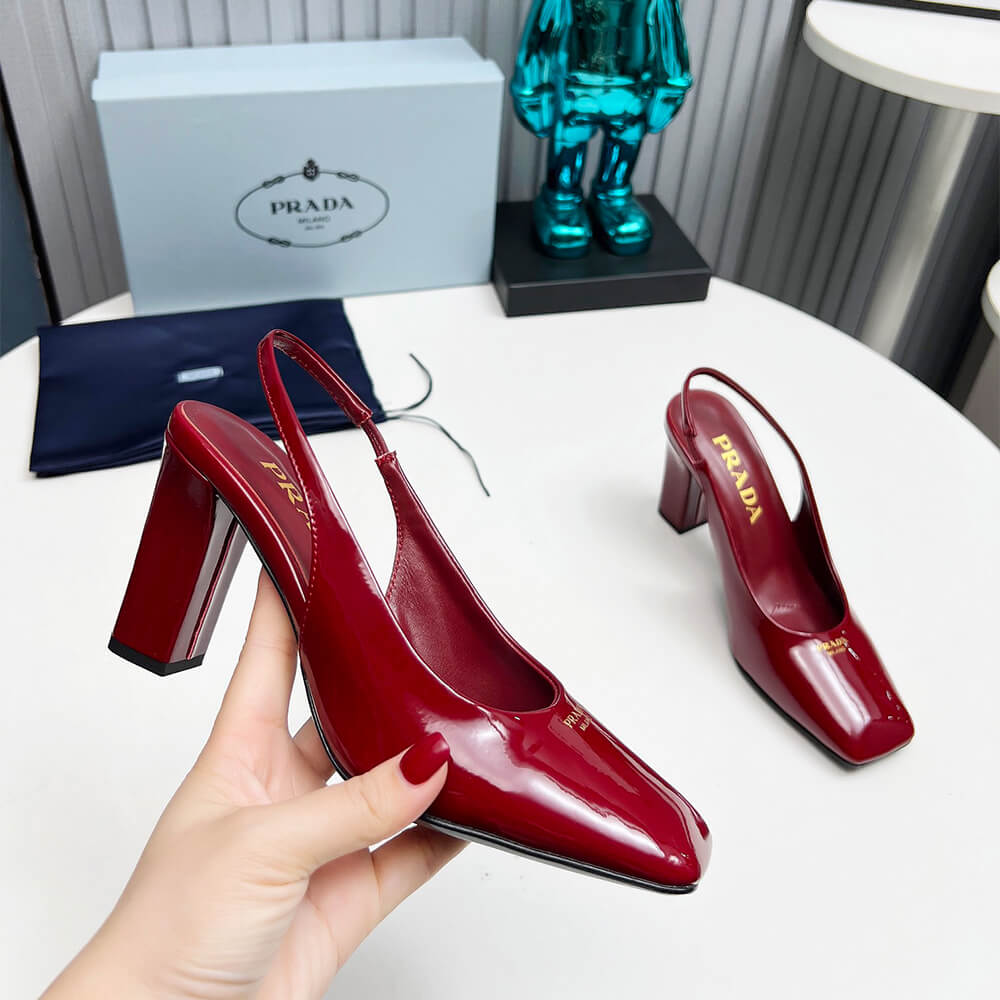 Pra*a Patent Leather Slingback Pumps 85 mm
