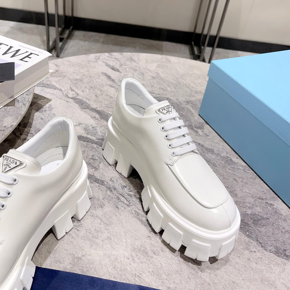 Pra*a Monolith brushed leather lace-up shoes
