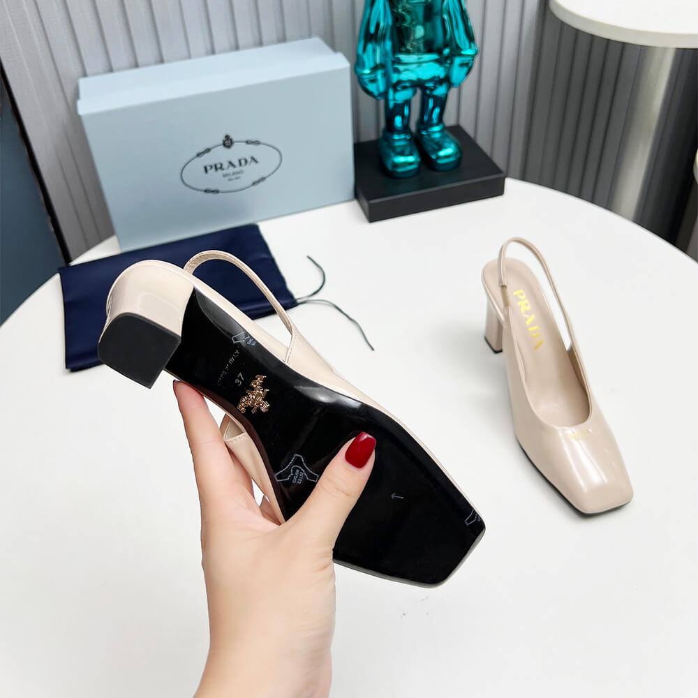 Pra*a Patent Leather Slingback Pumps 85 mm