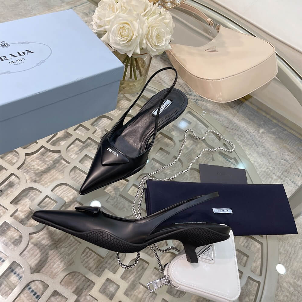 Pra*a Brushed Leather Slingback Pumps