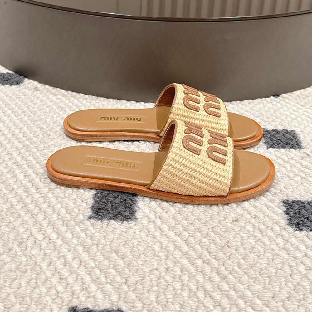 M1um1u Raffia Slide Sandals