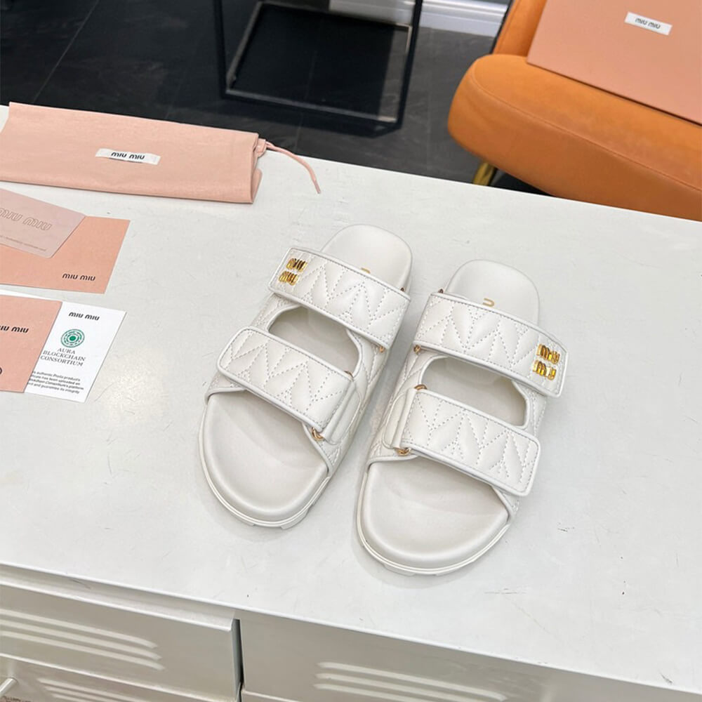 M1um1u Matelass?? nappa leather slides