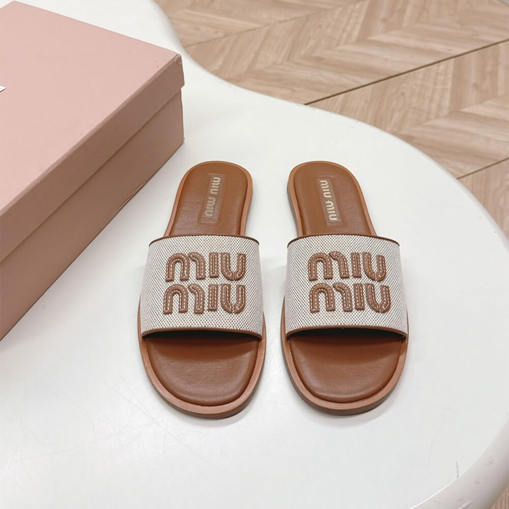 M1um1u Canvas and leather slides