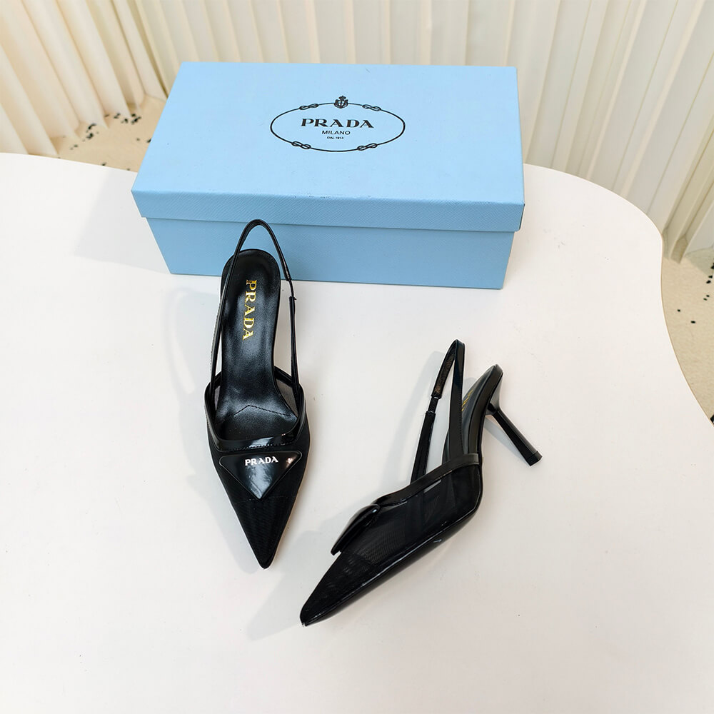 Pra*a Mesh fabric slingback pumps