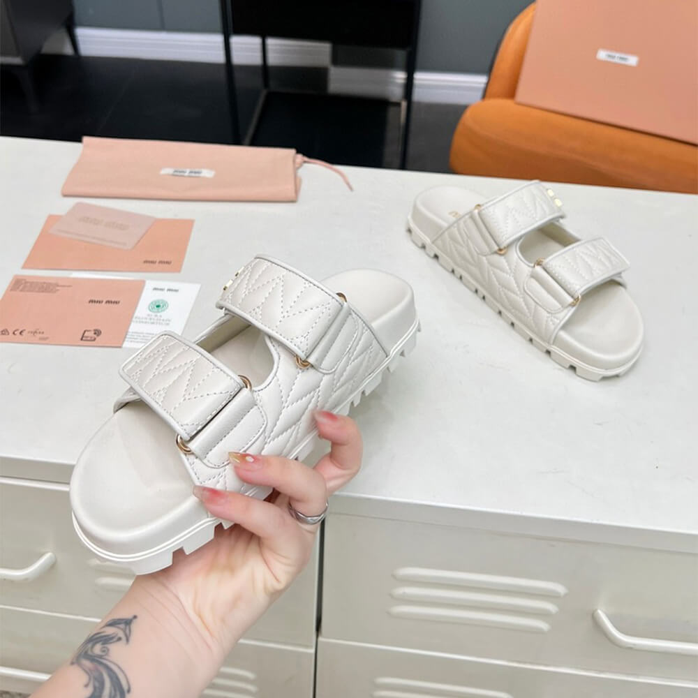M1um1u Matelass?? nappa leather slides