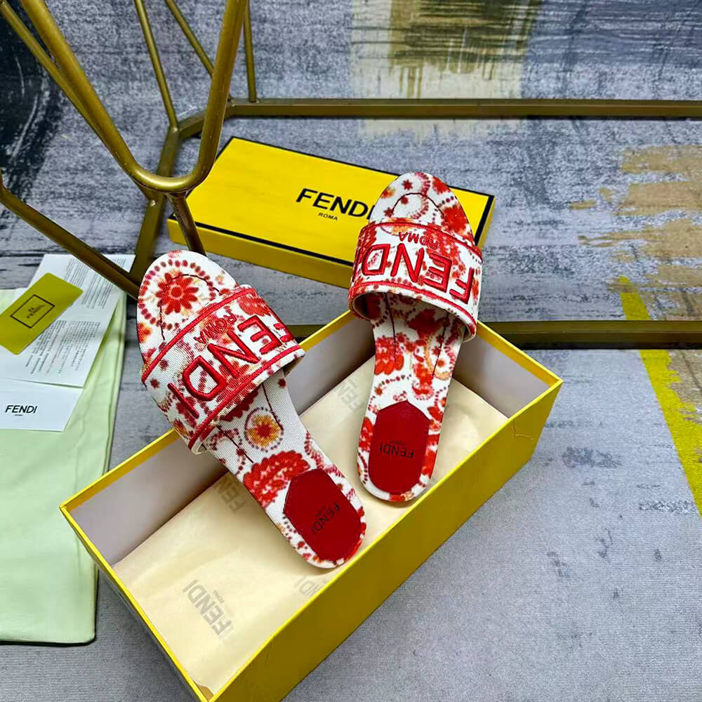 F**di Sunshine Logo Brocade Flat Slides