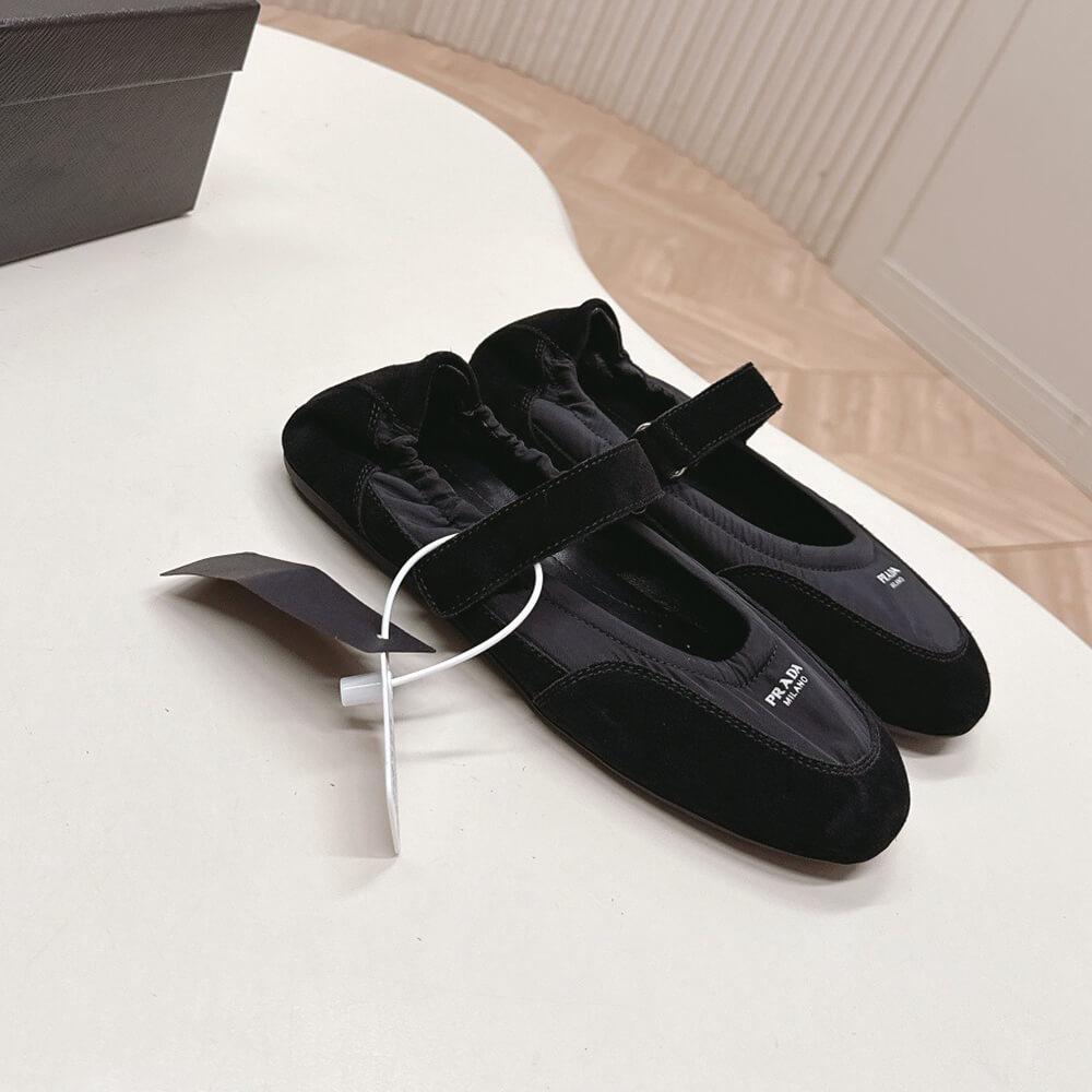 Pra*a Re-Nylon and suede ballet flats