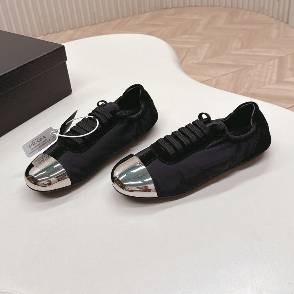 Pra*a Collapse Re-Nylon and suede sneakers with metal toecap