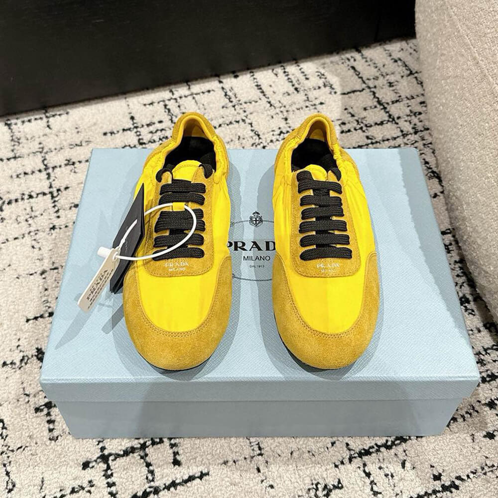 Pra*a Collapse Re-Nylon and suede elasticized sneakers