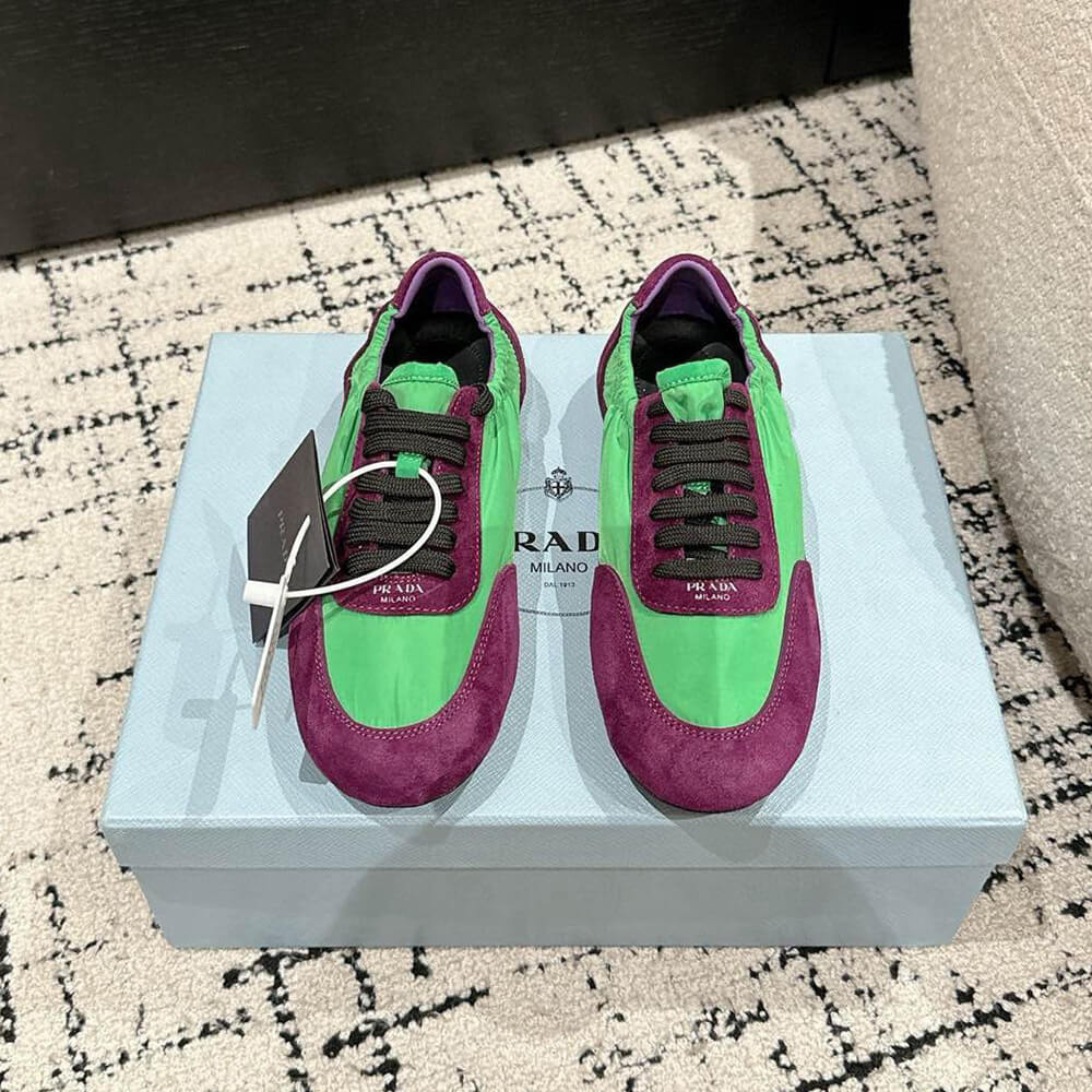 Pra*a Collapse Re-Nylon and suede elasticized sneakers