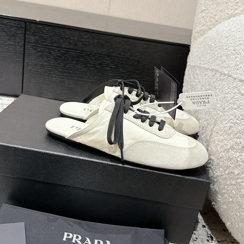 Pra*a Collapse Re-Nylon and suede mules