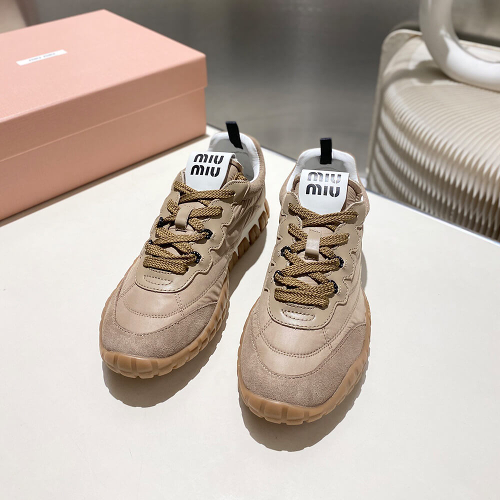M1um1u Tyre technical fabric and suede sneakers