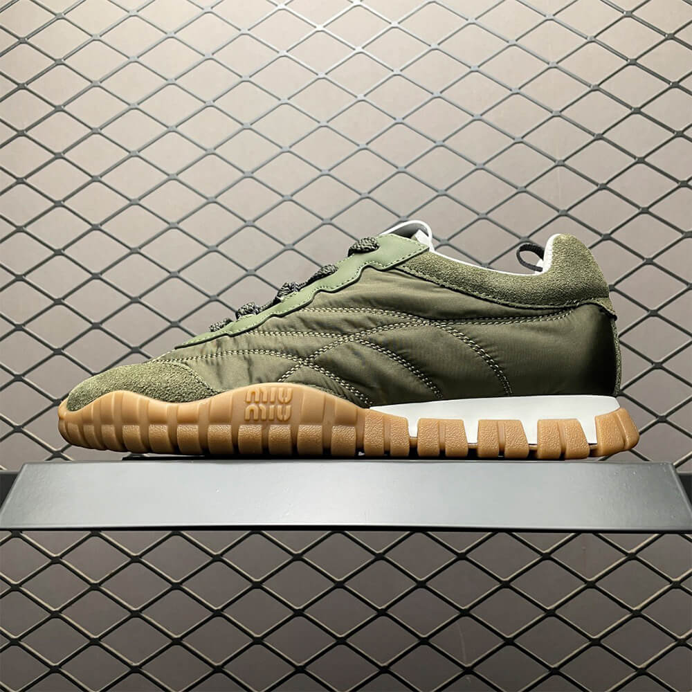 M1um1u Tyre technical fabric and suede sneakers