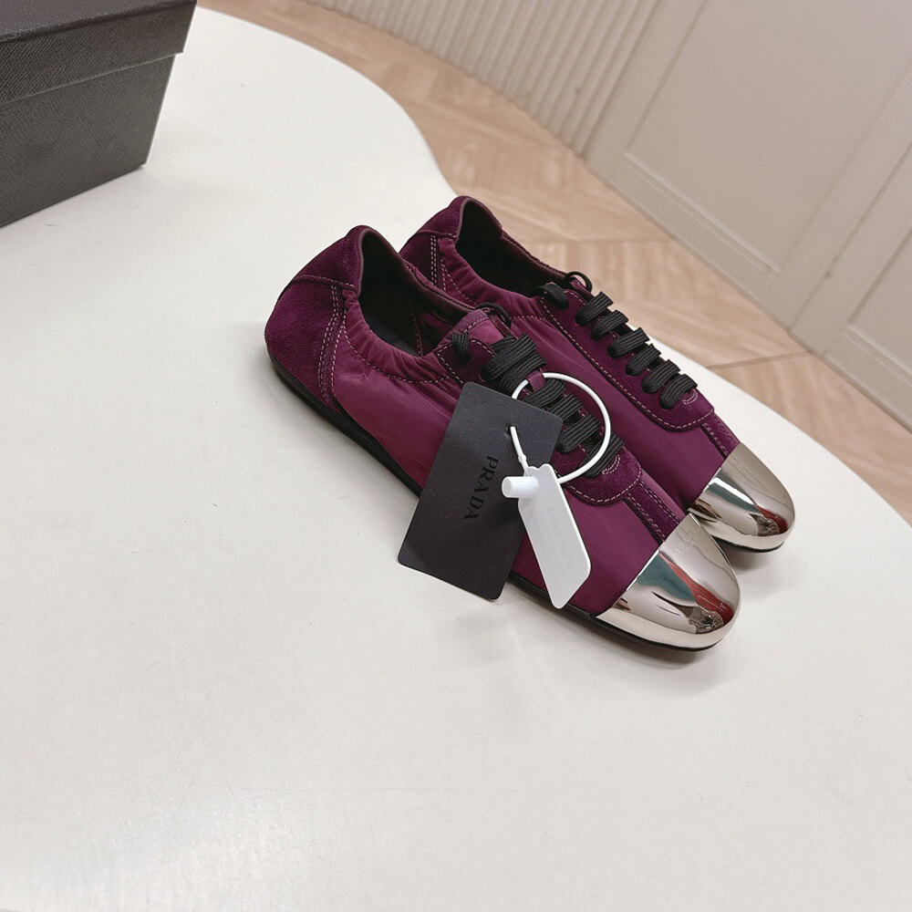 Pra*a Collapse Re-Nylon and suede sneakers with metal toecap