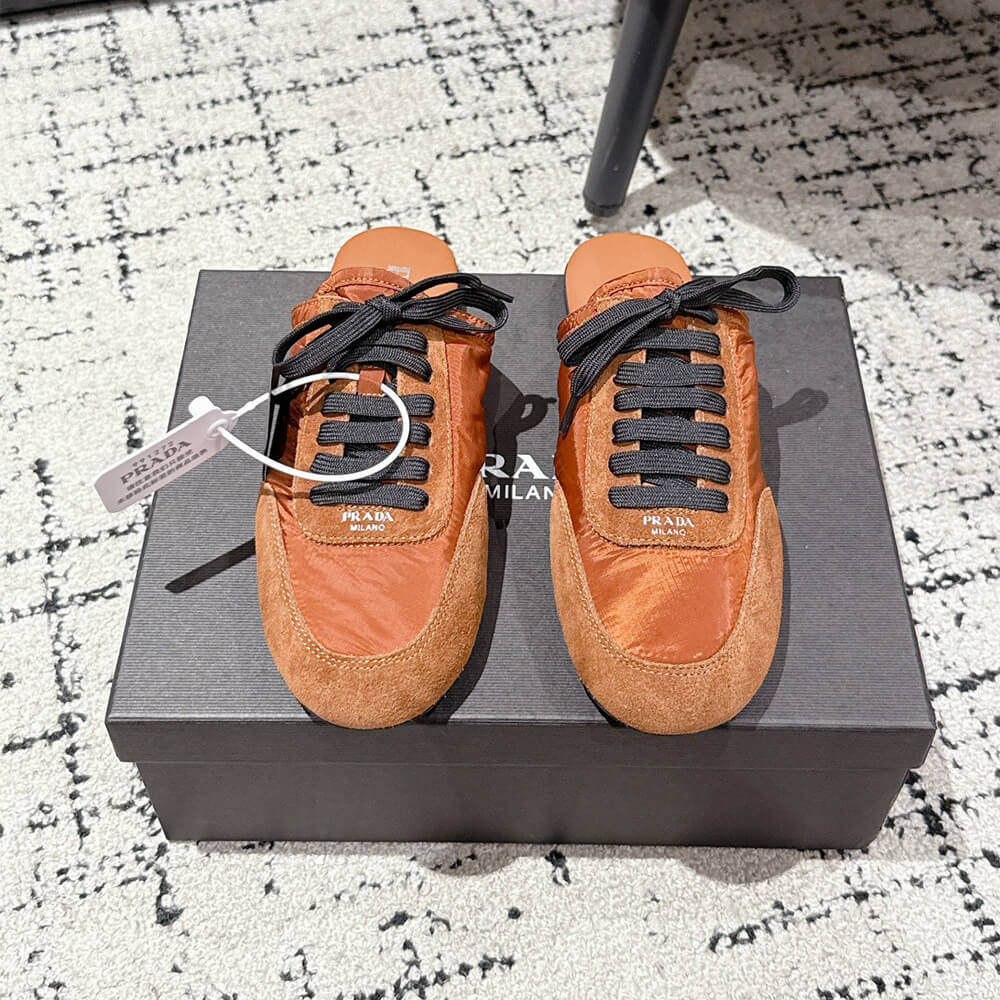 Pra*a Collapse Re-Nylon and suede mules