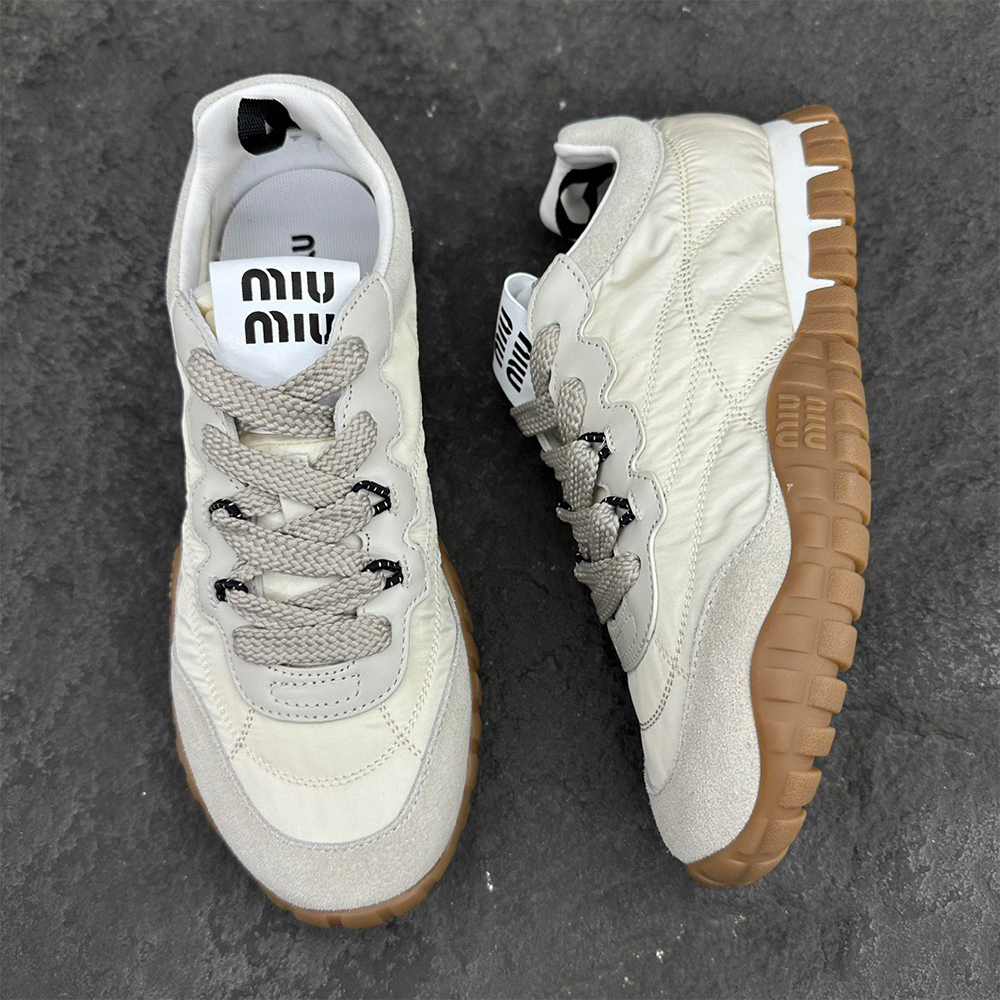M1um1u Tyre technical fabric and suede sneakers