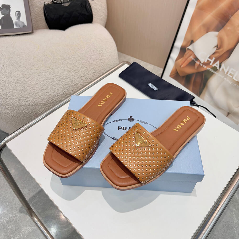 Pra*a Nappa leather slides with studs