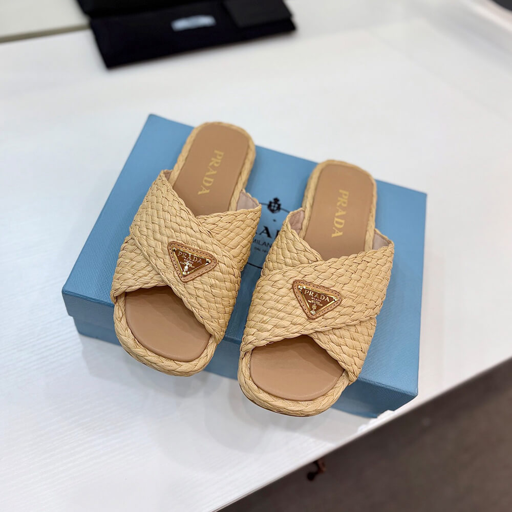 Pra*a Raffia crisscross slides
