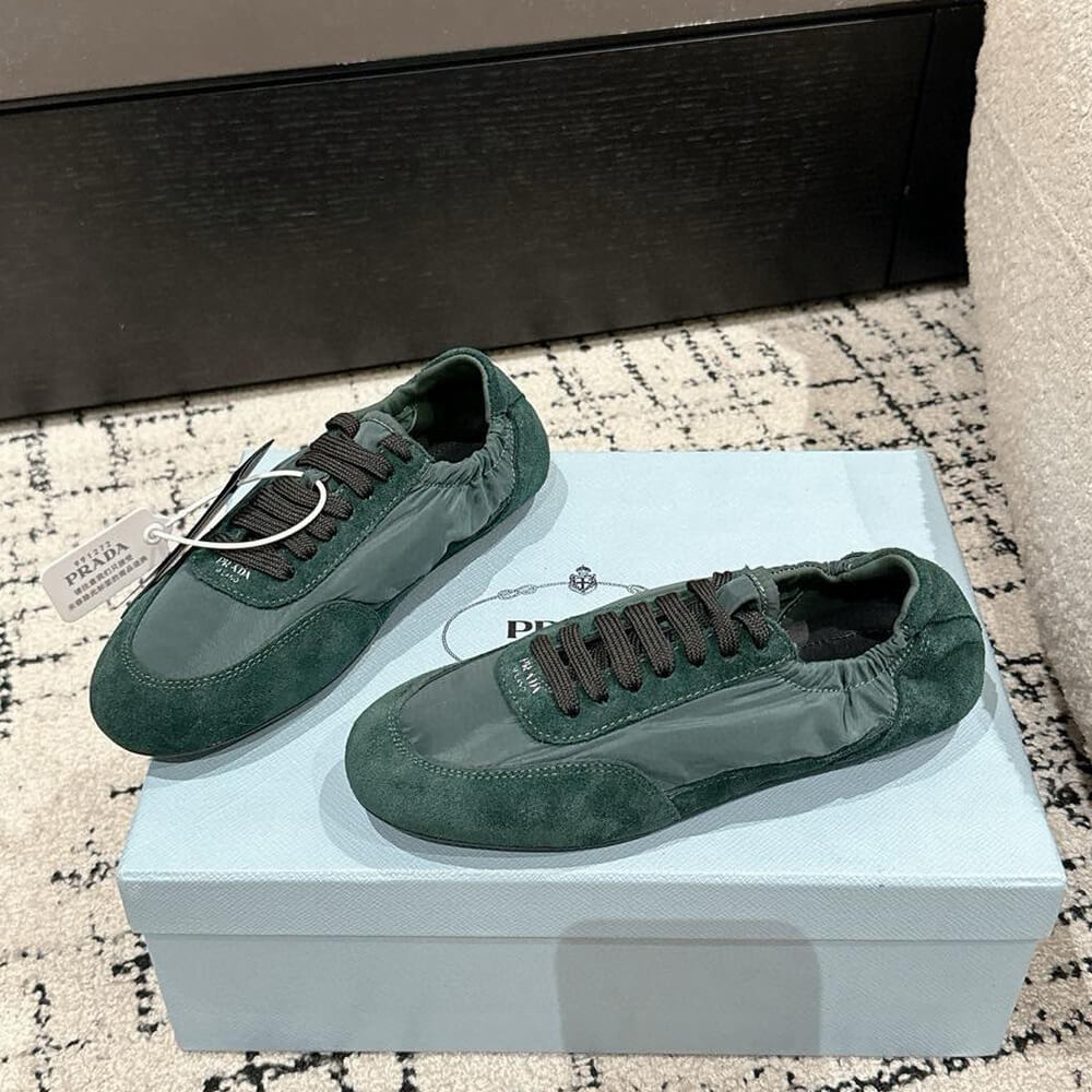 Pra*a Collapse Re-Nylon and suede elasticized sneakers