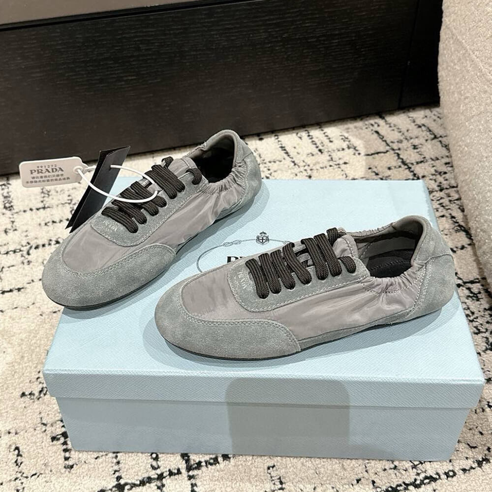 Pra*a Collapse Re-Nylon and suede elasticized sneakers