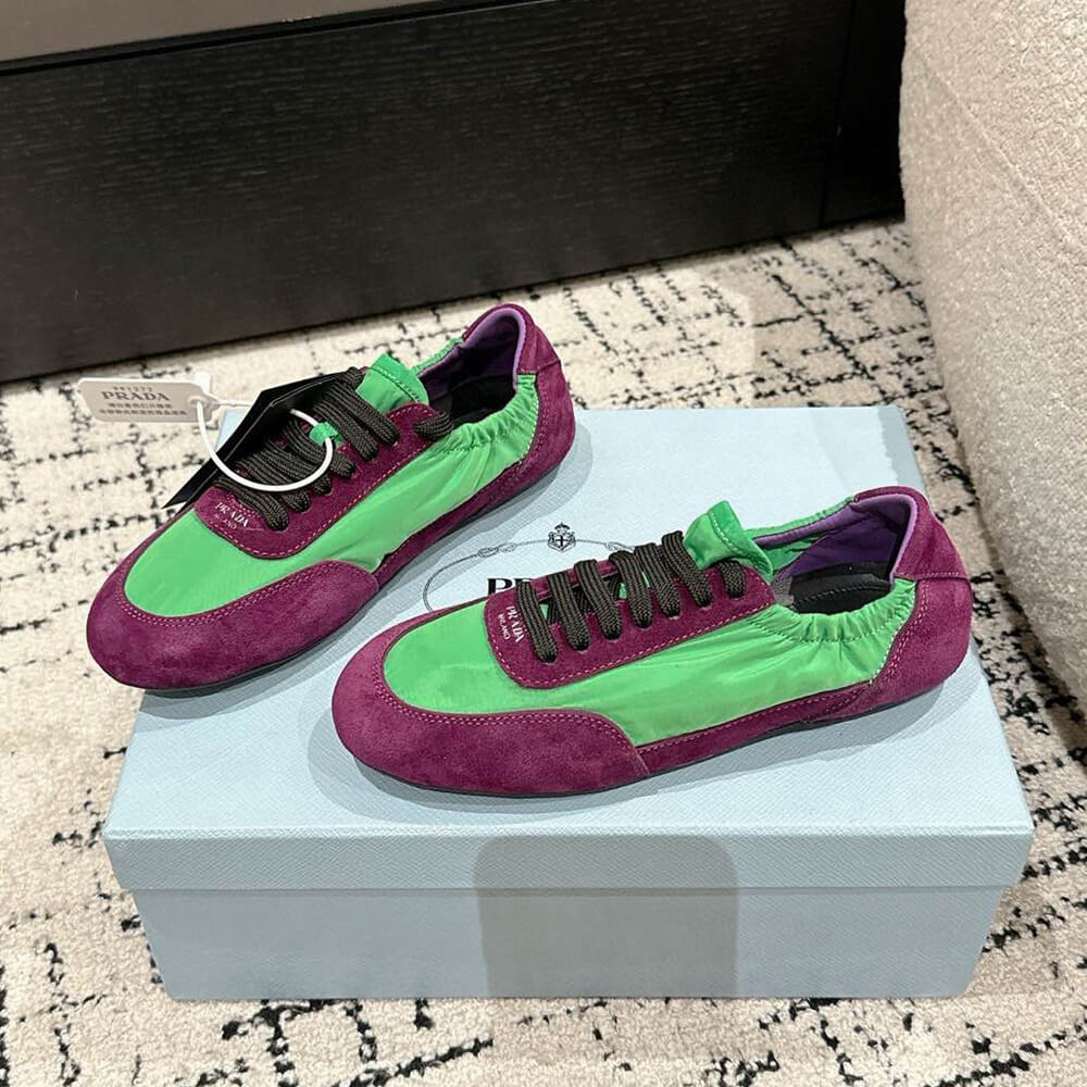 Pra*a Collapse Re-Nylon and suede elasticized sneakers