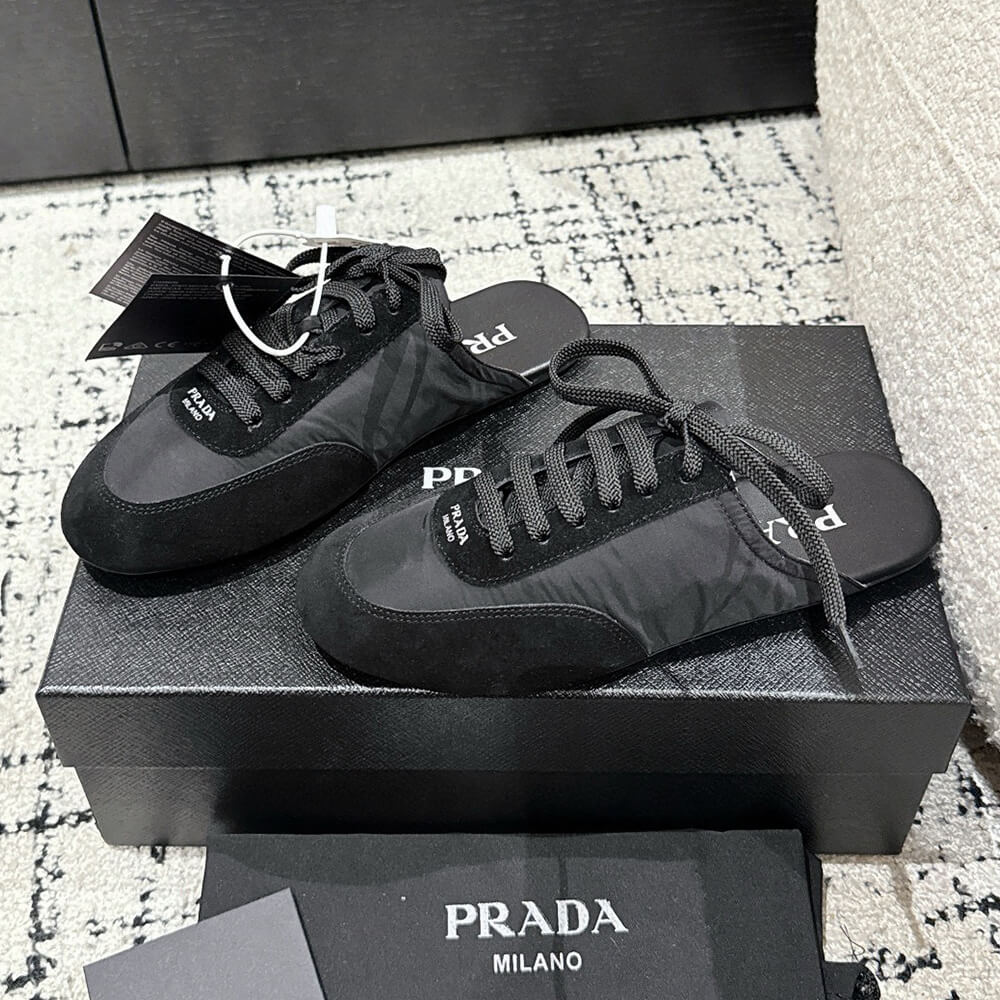 Pra*a Collapse Re-Nylon and suede mules