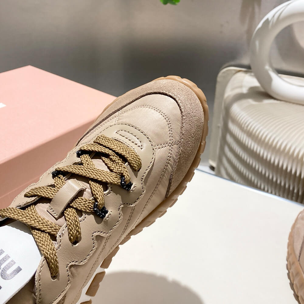 M1um1u Tyre technical fabric and suede sneakers