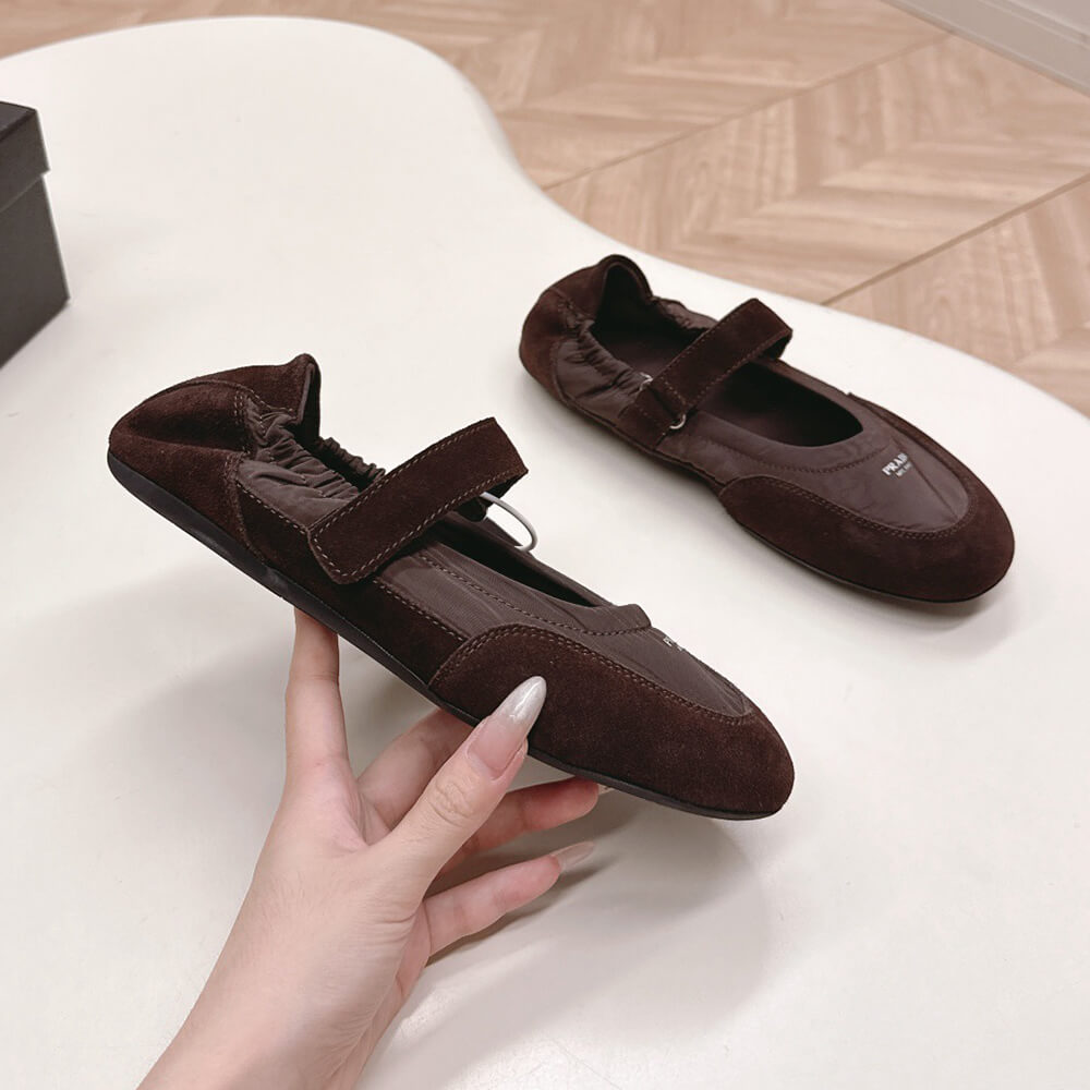 Pra*a Re-Nylon and suede ballet flats