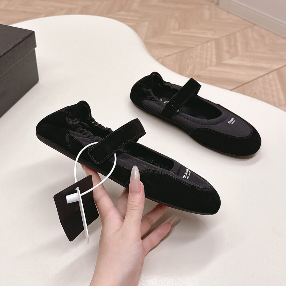 Pra*a Re-Nylon and suede ballet flats