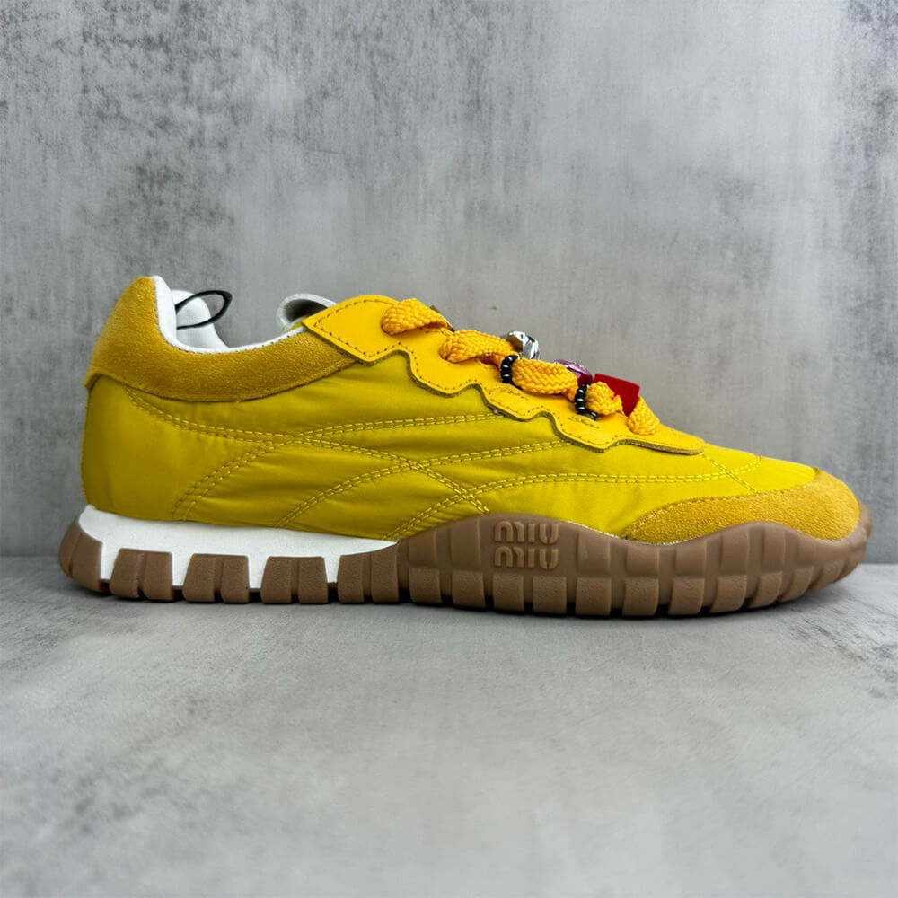 M1um1u Tyre technical fabric and suede sneakers