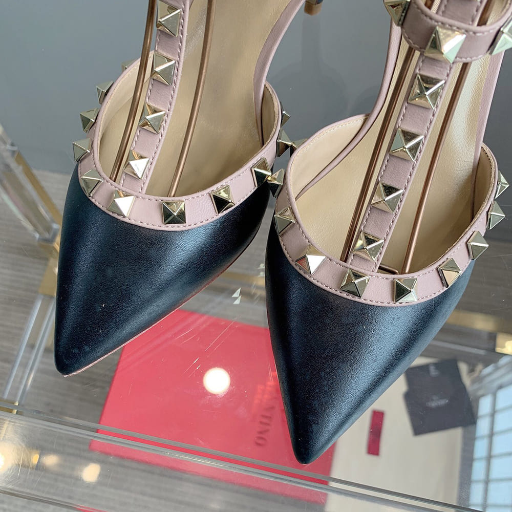 Va1e*ntin0 ROCKSTUD Wrap-around ankle strap rivet high heels (heel height 6.5 cm)