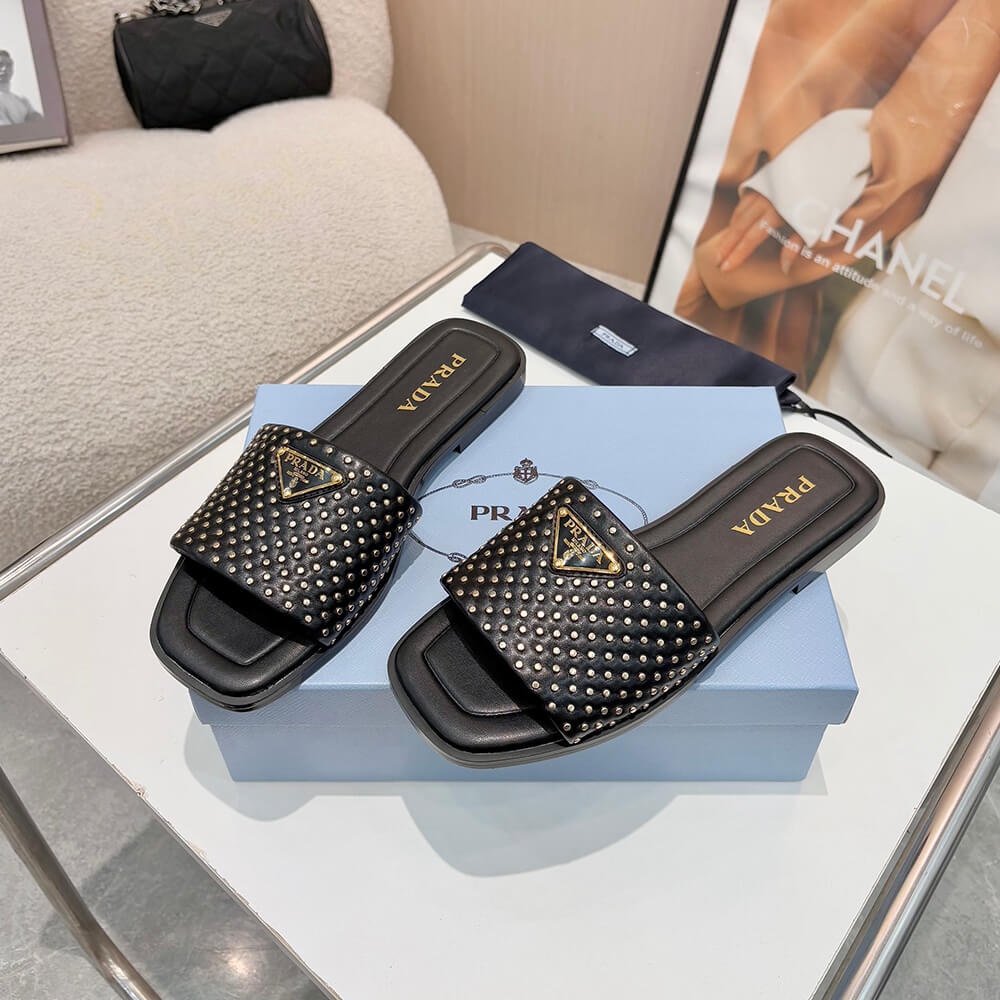 Pra*a Nappa leather slides with studs