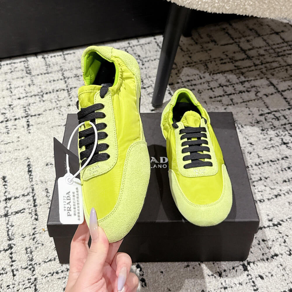 Pra*a Collapse Re-Nylon and suede elasticized sneakers