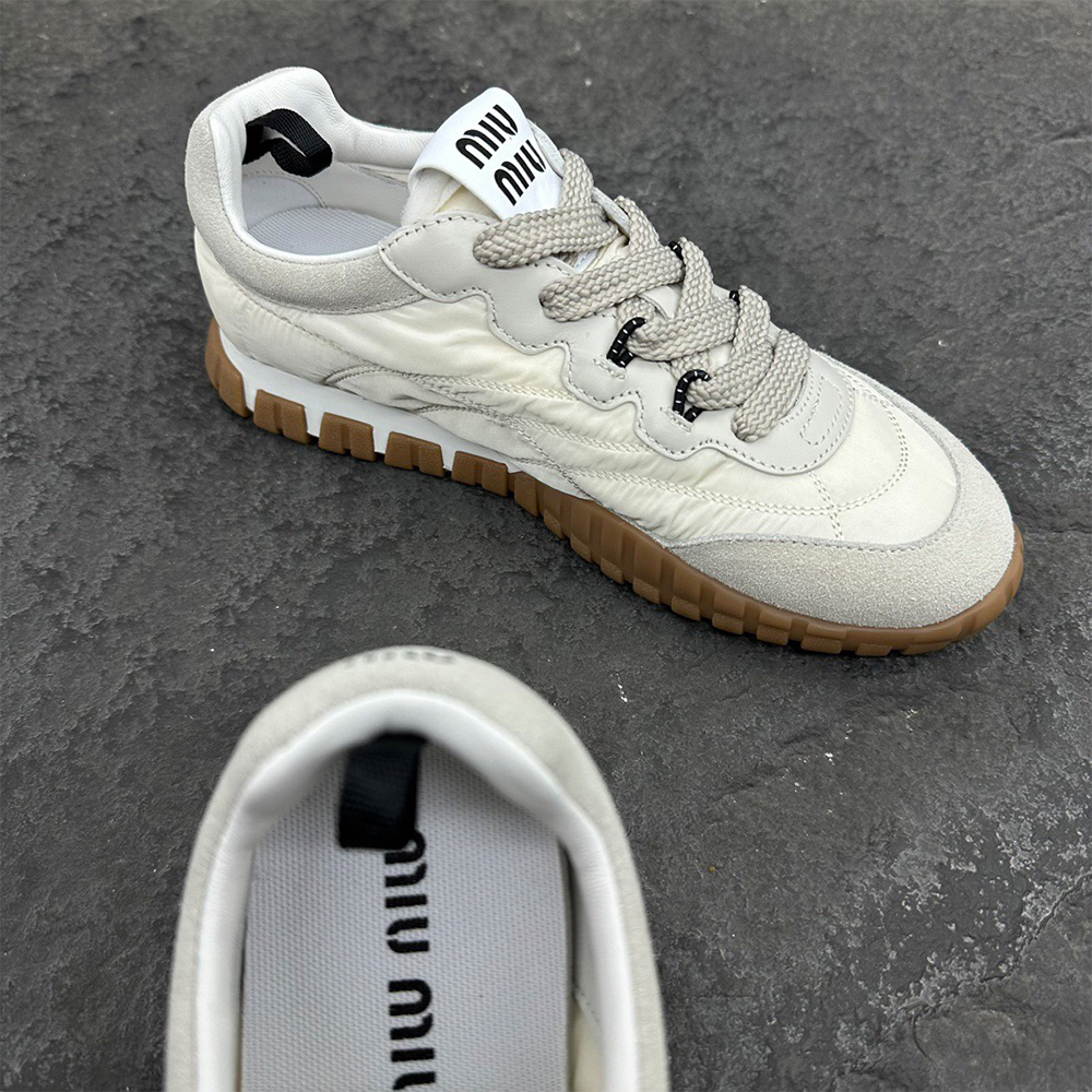 M1um1u Tyre technical fabric and suede sneakers