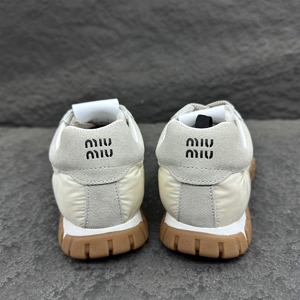 M1um1u Tyre technical fabric and suede sneakers