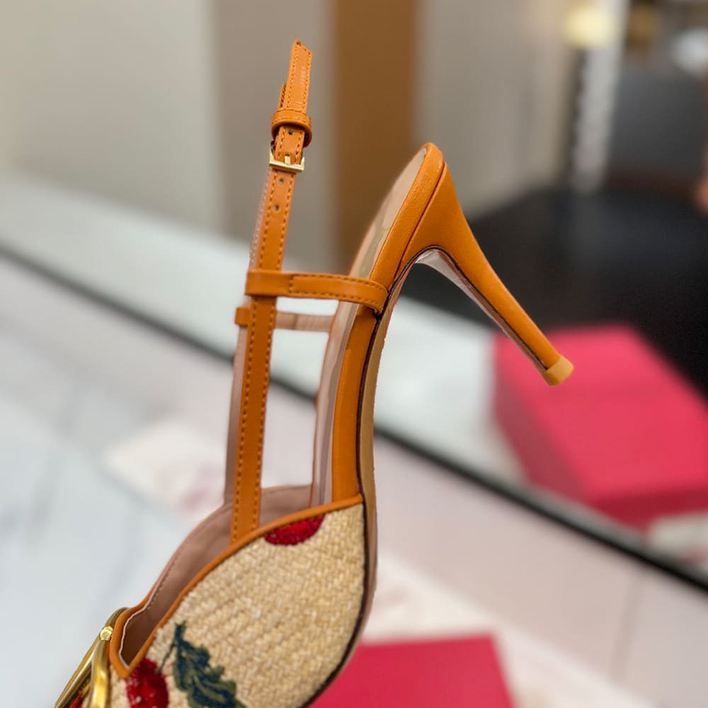 Va1e*ntin0 VLOGO SIGNATURE cherry pattern jacquard lace-up high heels (heel height 5cm|8cm)