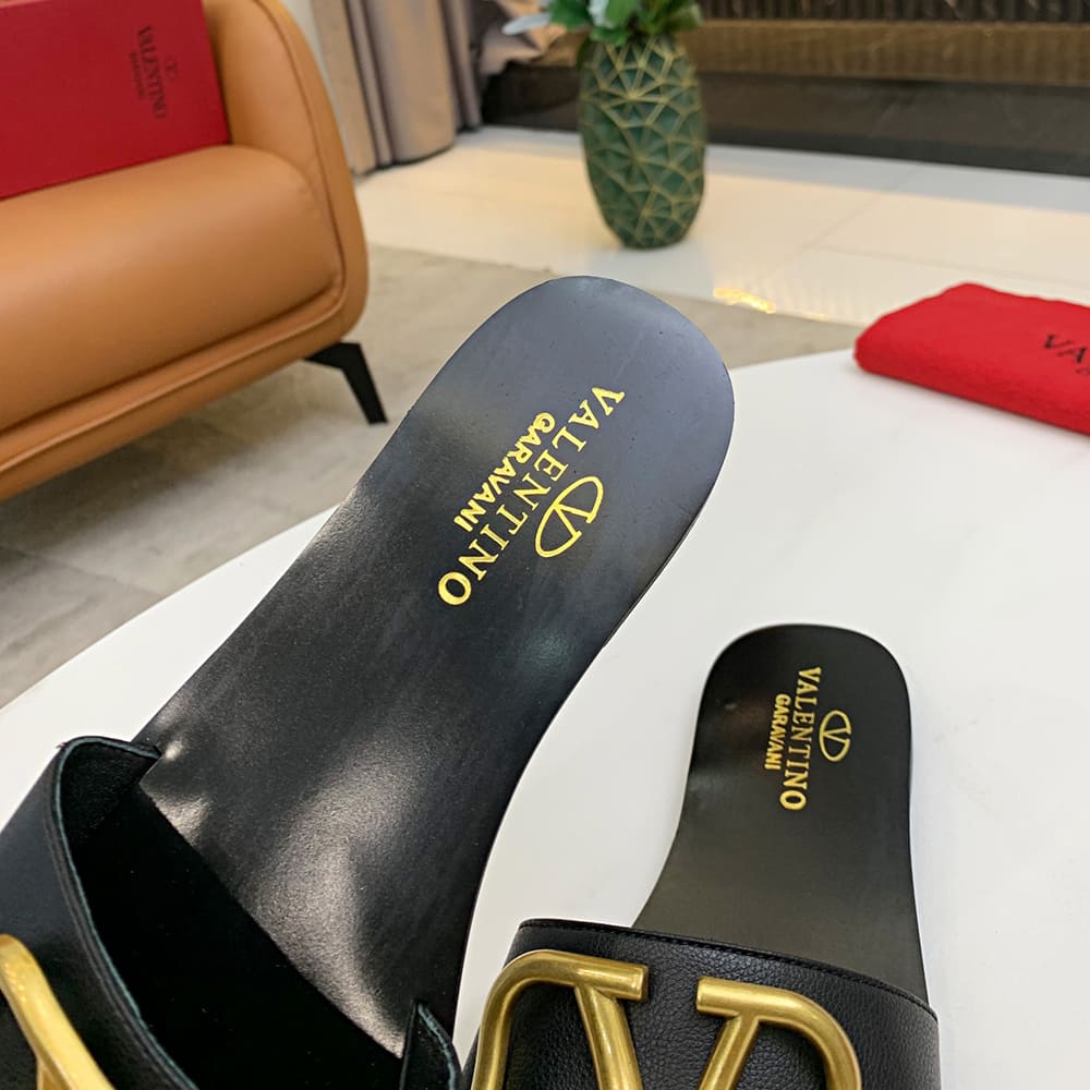Va1e*ntin0 VLOGO SIGNATURE grained cowhide decorative elements slipper sandals (heel height 0.5 cm)