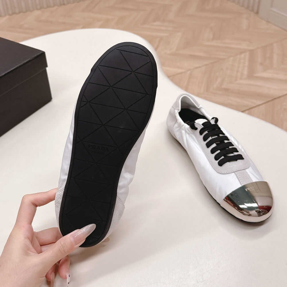 Pra*a Collapse Re-Nylon and suede sneakers with metal toecap