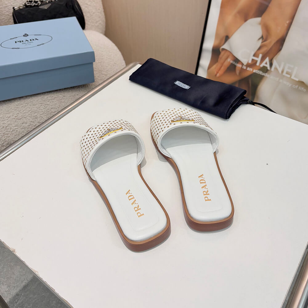 Pra*a Nappa leather slides with studs