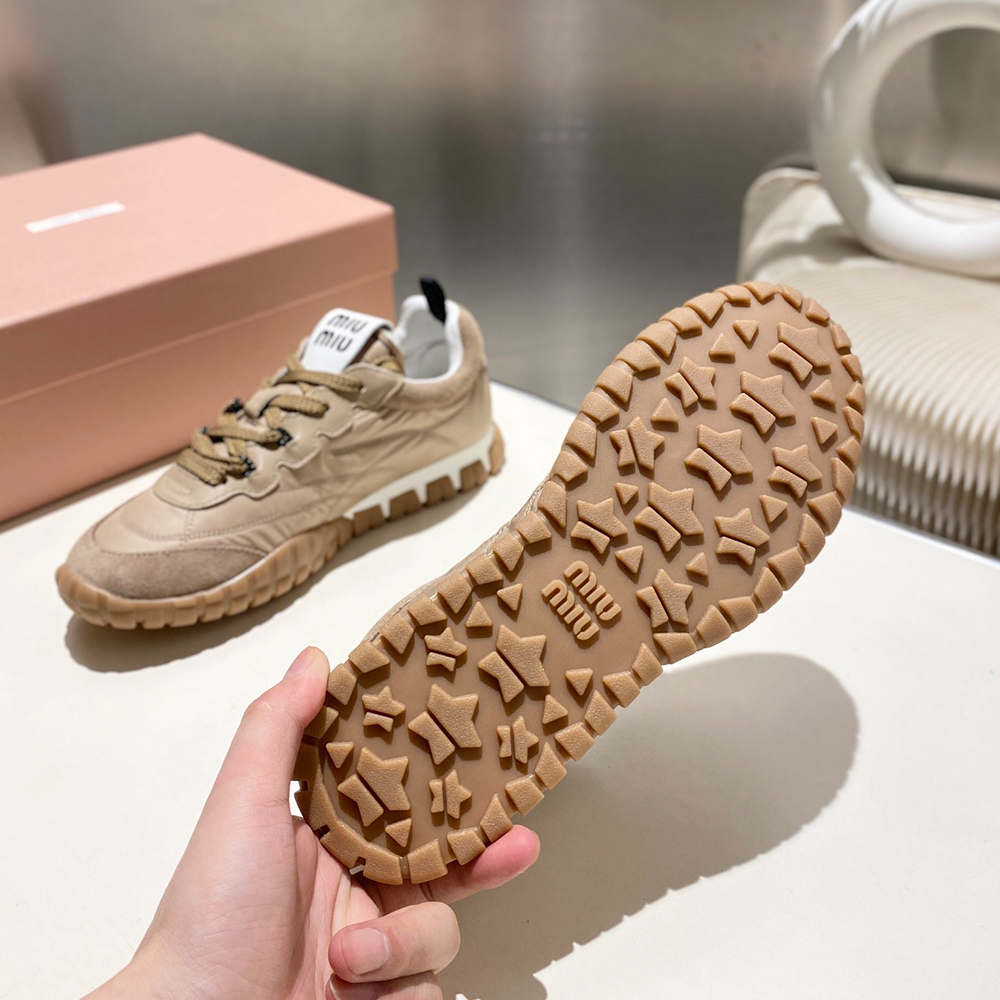 M1um1u Tyre technical fabric and suede sneakers